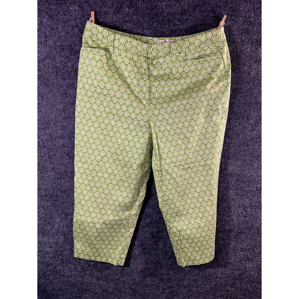 Talbots womens size 16 green and white stretch capri ankle trousers pant